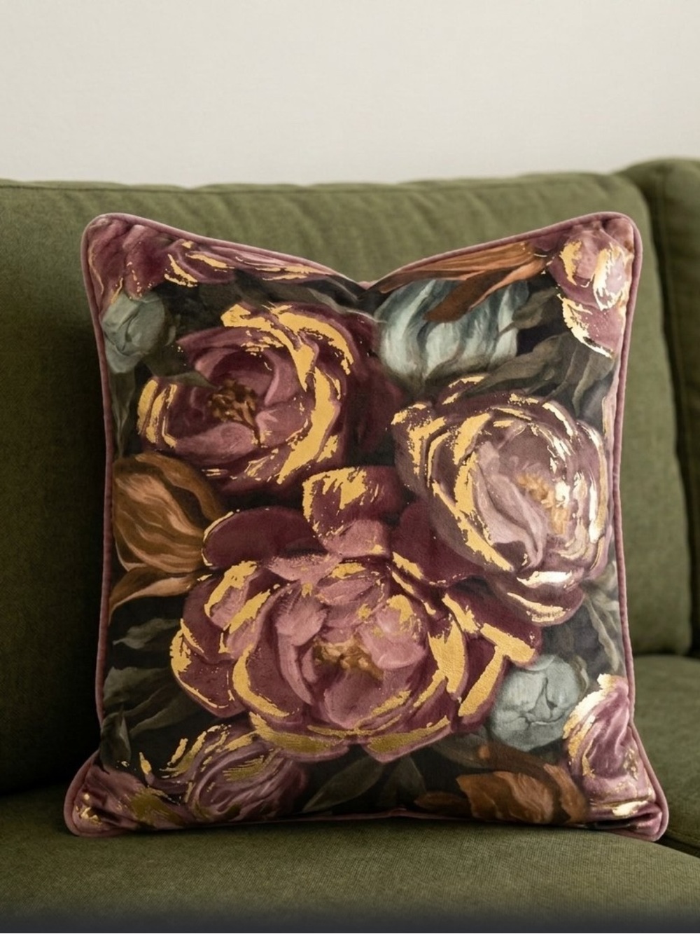 THRO Velveteen Peony Throw Pillow NWOT